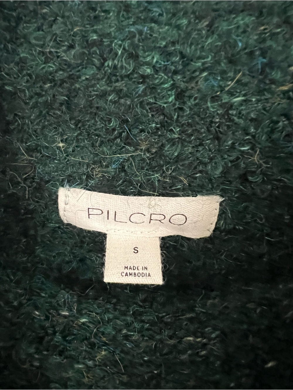 Pilcro Dark Green Mock Neck Peplum Sweater with Cream Contrast Trim - Picture 7 of 12